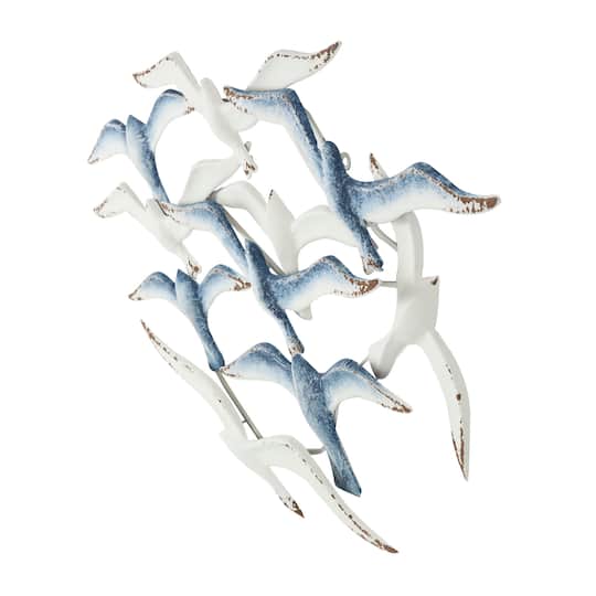 38" Blue Metal Bird Wall Décor with Brown Distressed Accents